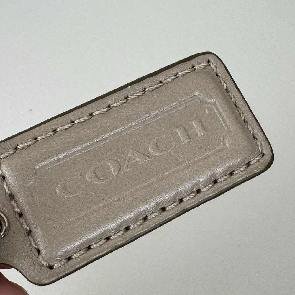Coach‎ Hang Tag Taupe Leather Embossed Logo Silver Ball Chain Replacement Tag